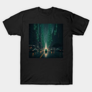 Evening City in Green Code T-Shirt